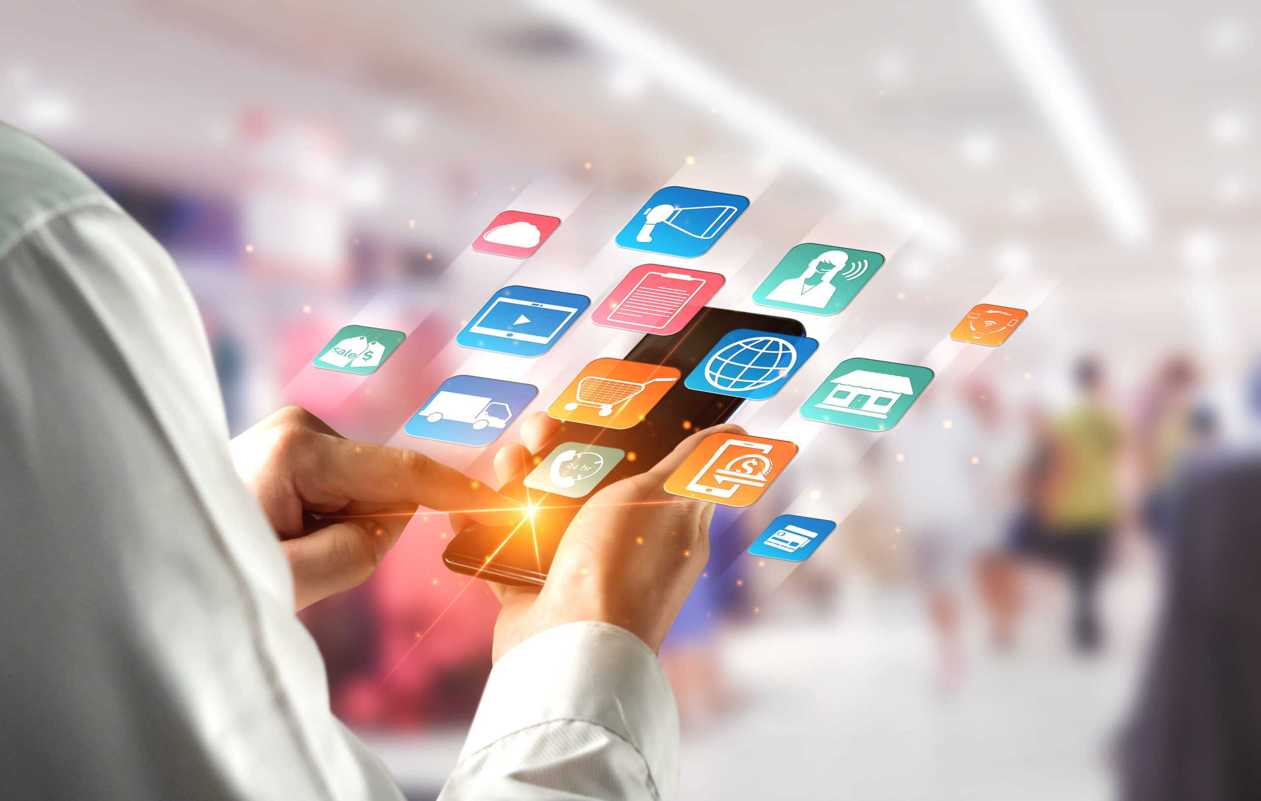 Omni channel technology of online retail business. Multichannel marketing on social media network platform offer service of internet payment channel, online retail shopping and omni digital app.